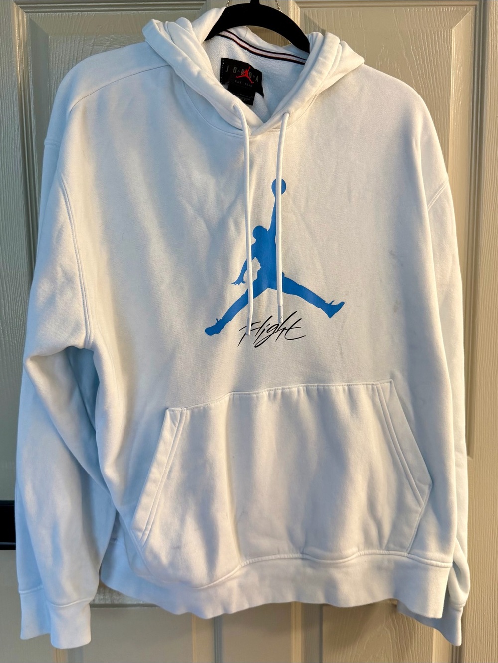 White Men’s Nike Hoodie with Jordan Flight Logo - size L